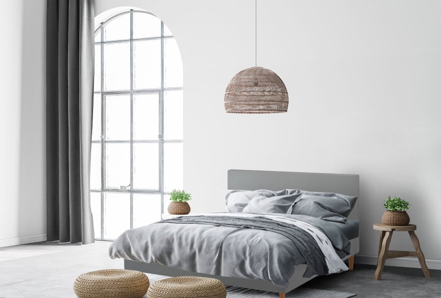 BOBOhome Tidur boksmadrass inkl. overmadrass og sengegavl, 180x200, heltrekk - lys gr
