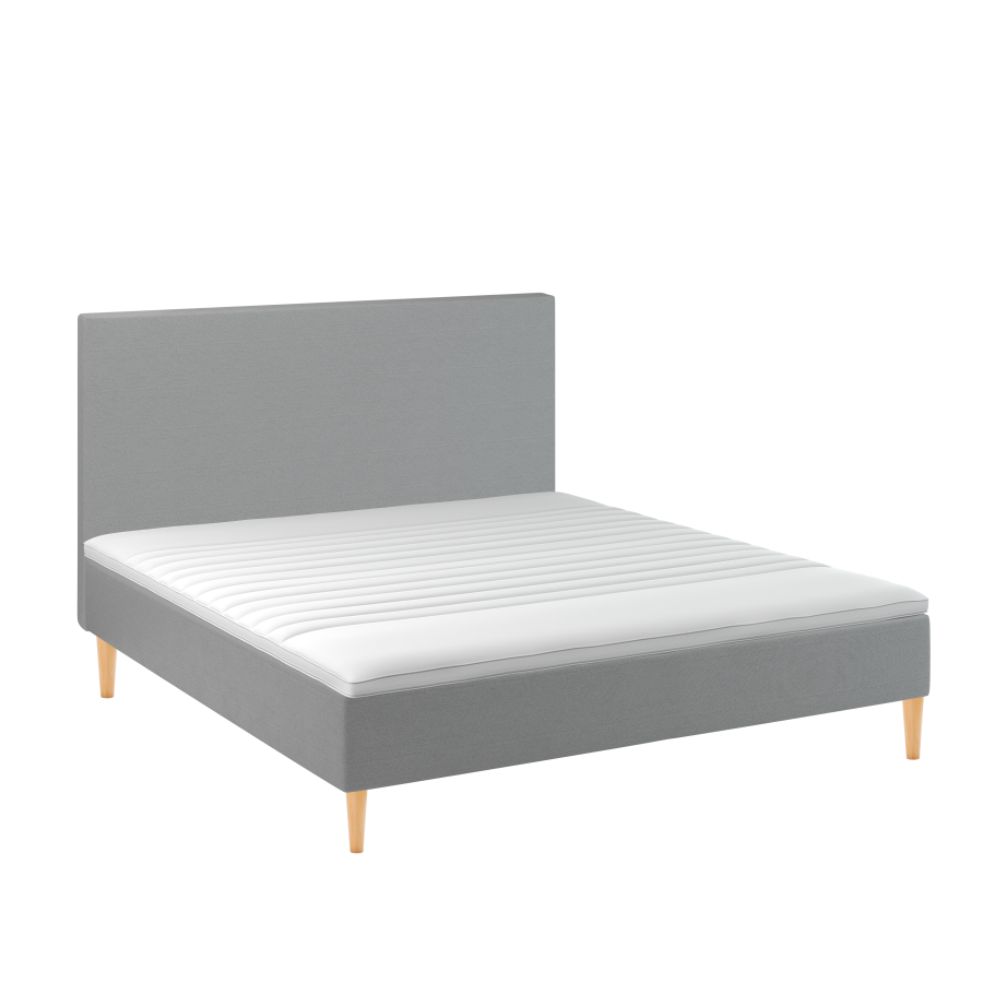 BOBOhome Tidur boksmadrass inkl. overmadrass og sengegavl, 180x200, heltrekk - lys gr