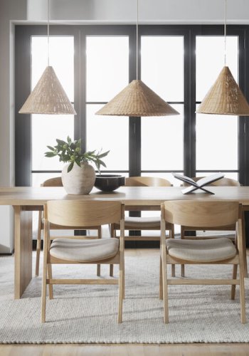 ROWICO Waterton spisebordstol, m. armlener - beige stoff og naturlig eik