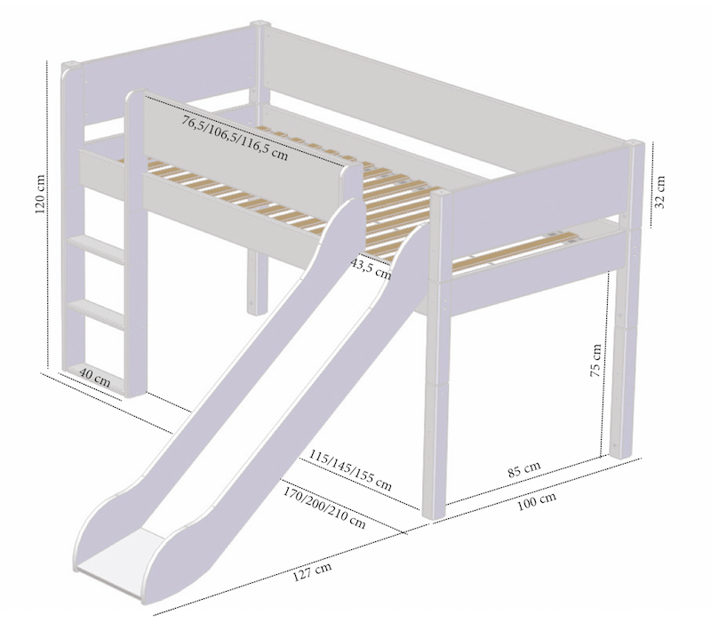Manis-H Vilde Halvh�g s�ng med klassisk s�nggrind - 200 cm - 90x200