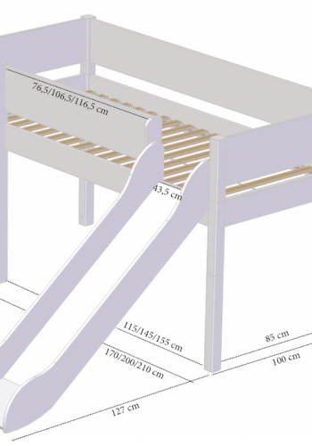 Manis-H Vilde Halvh�g s�ng med klassisk s�nggrind och kl�tterv�gg - 200 cm - 90x200
