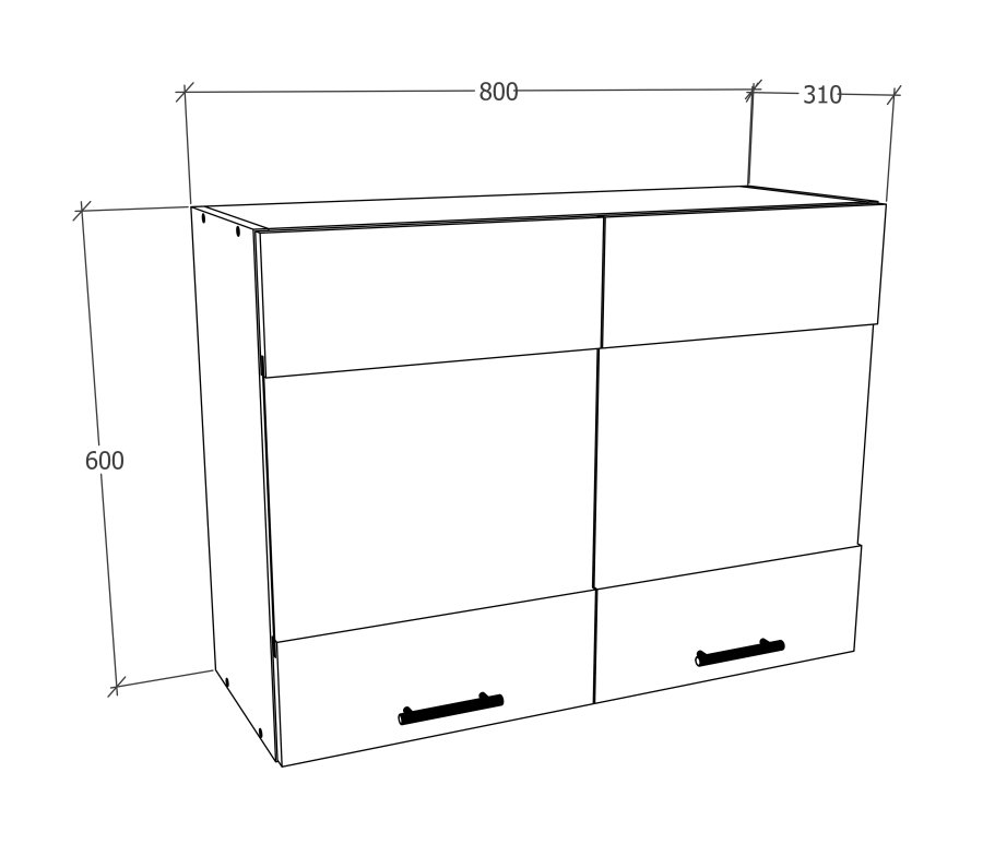 VCM NORDIC Esilo Küchen-Hängeschrank, m. 2 Glastüren und 1 Einlegeboden - Holz weiß