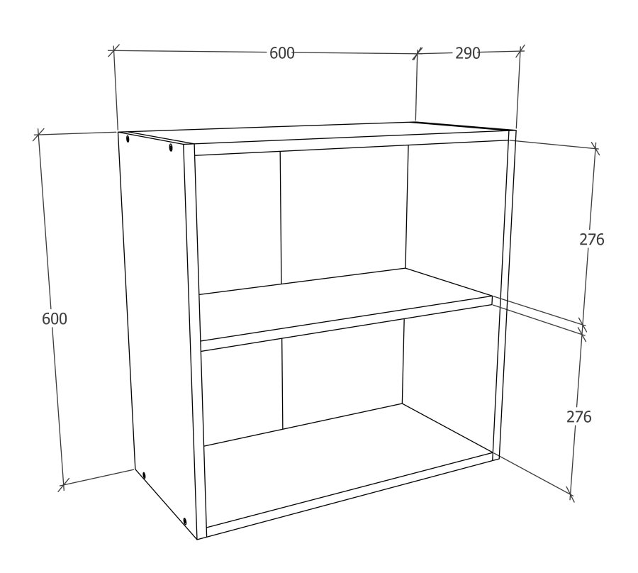 VCM NORDIC Esilo 2-türiger 60er Küchen-Hängeschrank, m. 2 Türen und 1 Einlegeboden - Holz weiß