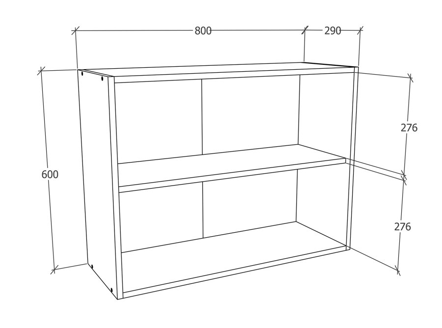 VCM NORDIC Esilo 2-türiger Küchen-Hängeschrank 80, mit 2 Türen und 1 Einlegeboden - Holz weiß