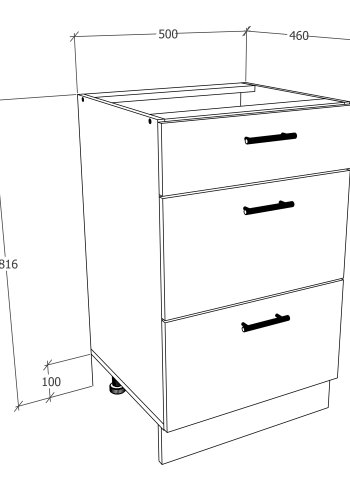 VCM NORDIC Esilo kjkkenskap, m. 3 skuffer - hvit og antrasittgr tre