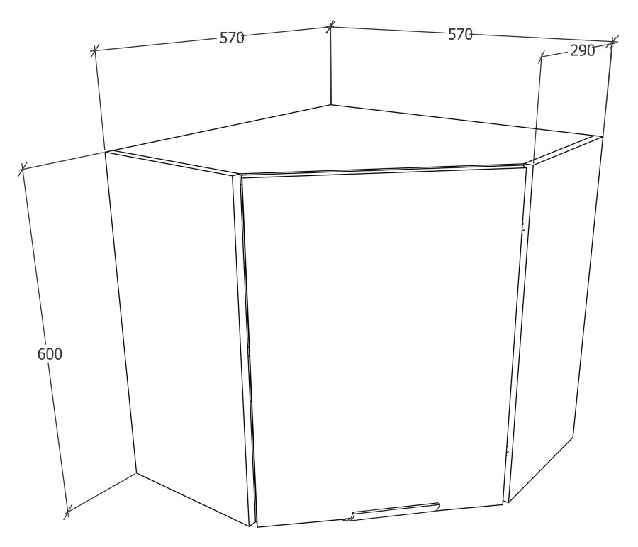 VCM NORDIC Fasola Küchen-Eckwandschrank, m. 1 Tür und 1 Einlegeboden - Anthrazitgrau/Weiß Holz (B:57)