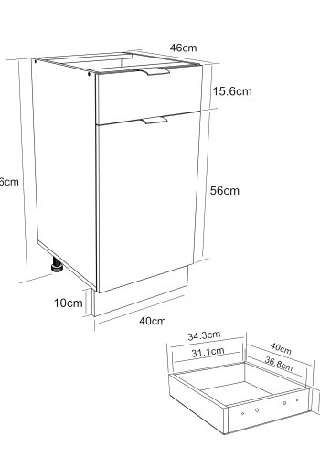 VCM NORDIC Fasola Küchenunterschrank, m. 1 Tür, 1 Schublade, 1 Einlegeboden - Holz anthrazitgrau/weiß (B:40)