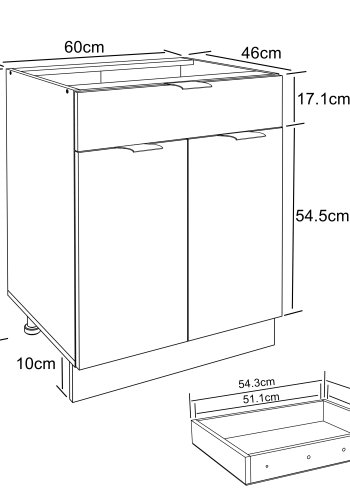 VCM NORDIC Fasola Küchenunterschrank, m. 2 Türen, 1 Schublade, 1 Einlegeboden - Holz weiß (B:60)
