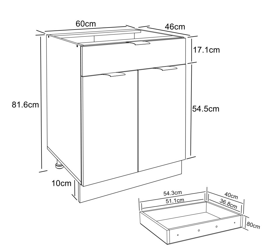 VCM NORDIC Fasola Küchenunterschrank, m. 2 Türen, 1 Schublade, 1 Einlegeboden - Holz anthrazitgrau/weiß (B:60)