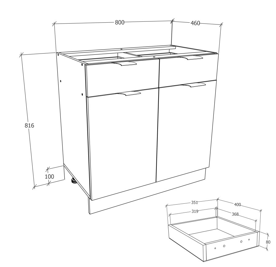 VCM NORDIC Fasola Küchenunterschrank, m. 2 Türen, 1 Schublade, 1 Einlegeboden - Holz weiß (B:80)