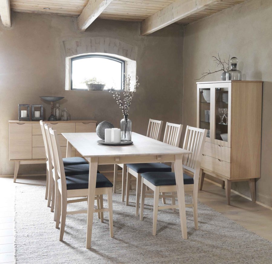 ROWICO Filippa spisebordsstol - hvidpigmenteret eg/gr stofhynde