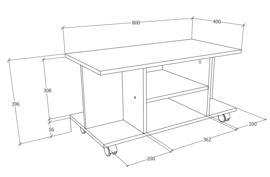 VCM NORDIC Findalo TV-Tisch, m. 4 Fächern und Rollen - Naturholz (80x40)