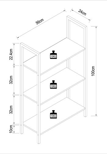 VCM NORDIC Flakos Büroregal, m. 3 Böden - weiß Holz und Metall
