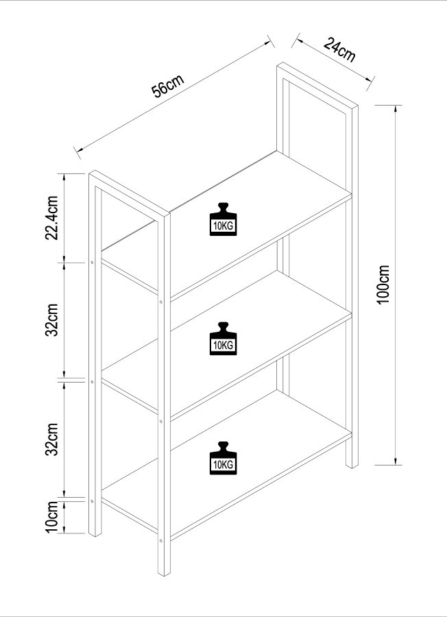 VCM NORDIC Flakos Büroregal, m. 3 Böden - weiß Holz und Metall