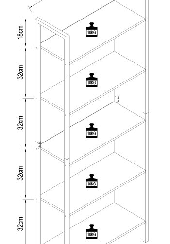 VCM NORDIC Flakos kontorbokhylle, med 5 hyller - hvitt tre og metall