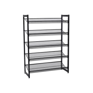 SONGMICS 5-lags skohylde i metalnet med flade, vinklede hylder, stor stabelbar og justerbar st�vleopbevaring i gangenskab LMR005B, sort