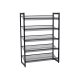 SONGMICS 5-lags skohylde i metalnet med flade, vinklede hylder, stor stabelbar og justerbar st�vleopbevaring i gangenskab LMR005B, sort