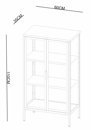 VCM NORDIC Floka M Vitrine, mit 2 Türen und 2 Einlegeböden – Glas und weißer Stahl