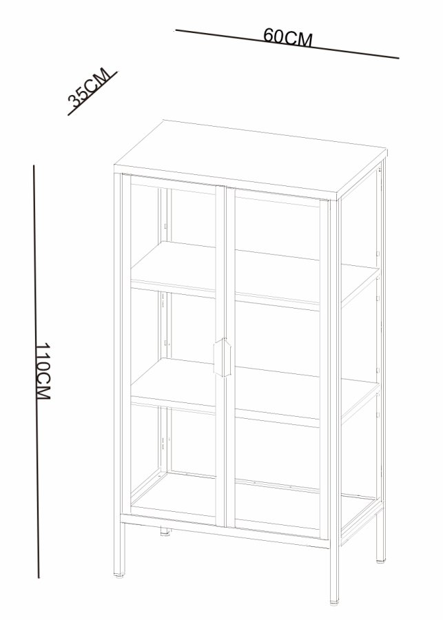 VCM NORDIC Floka M Vitrine, mit 2 Türen und 2 Einlegeböden – Glas und weißer Stahl