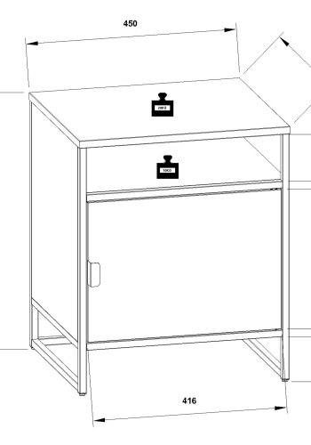 VCM NORDIC Flokas L Nachttisch, mit 1 offenen Fach und 1 Tür – schwarzes Metall (45x40)