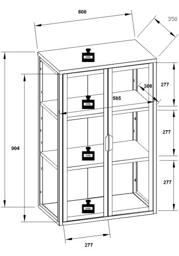 VCM NORDIC Flokas L Hängeschrank, m. 2 Türen und 2 Einlegeböden – Glas und weißer Stahl