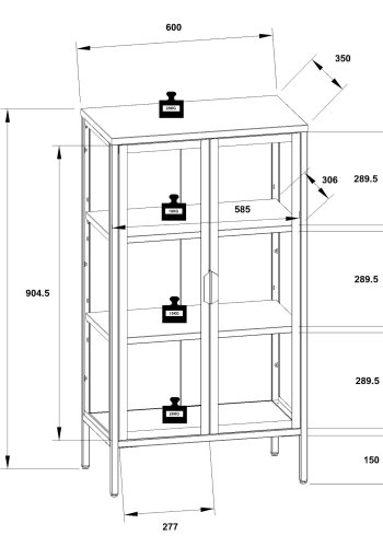VCM NORDIC Flokas M Hängeschrank, m. 2 Türen und 1 Einlegeboden – Glas und schwarzer Stahl