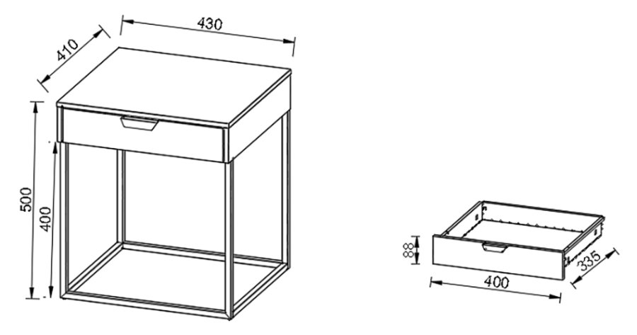 VCM NORDIC Flokas S Nachttisch, m. 1 Schublade - Weißmetall (43x41)