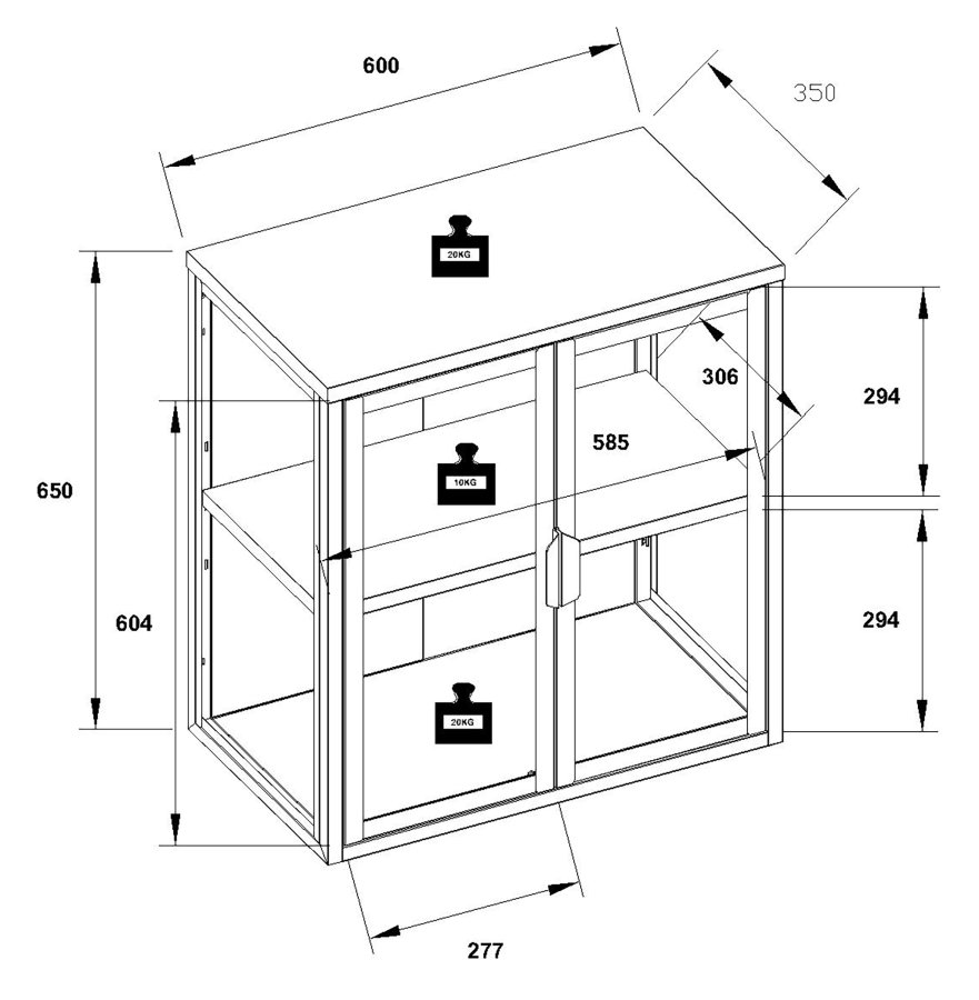 VCM NORDIC Flokas S Hängeschrank, m. 2 Türen und 1 Einlegeboden – Glas und schwarzer Stahl