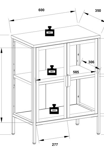 VCM NORDIC Floka S Vitrine, m. 2 Türen und 1 Einlegeboden - Glas und weißer Stahl