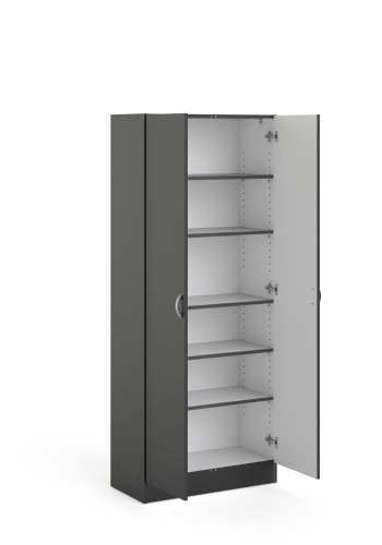 TVILUM Focus Kleiderschrank, mit 2 Türen und 5 Einlegeböden – mattschwarze Folie/Spanplatte