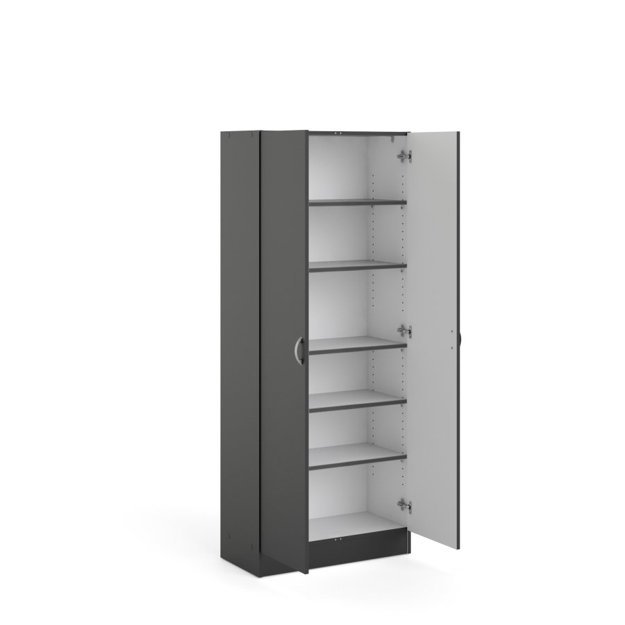 TVILUM Focus Kleiderschrank, mit 2 Türen und 5 Einlegeböden – mattschwarze Folie/Spanplatte