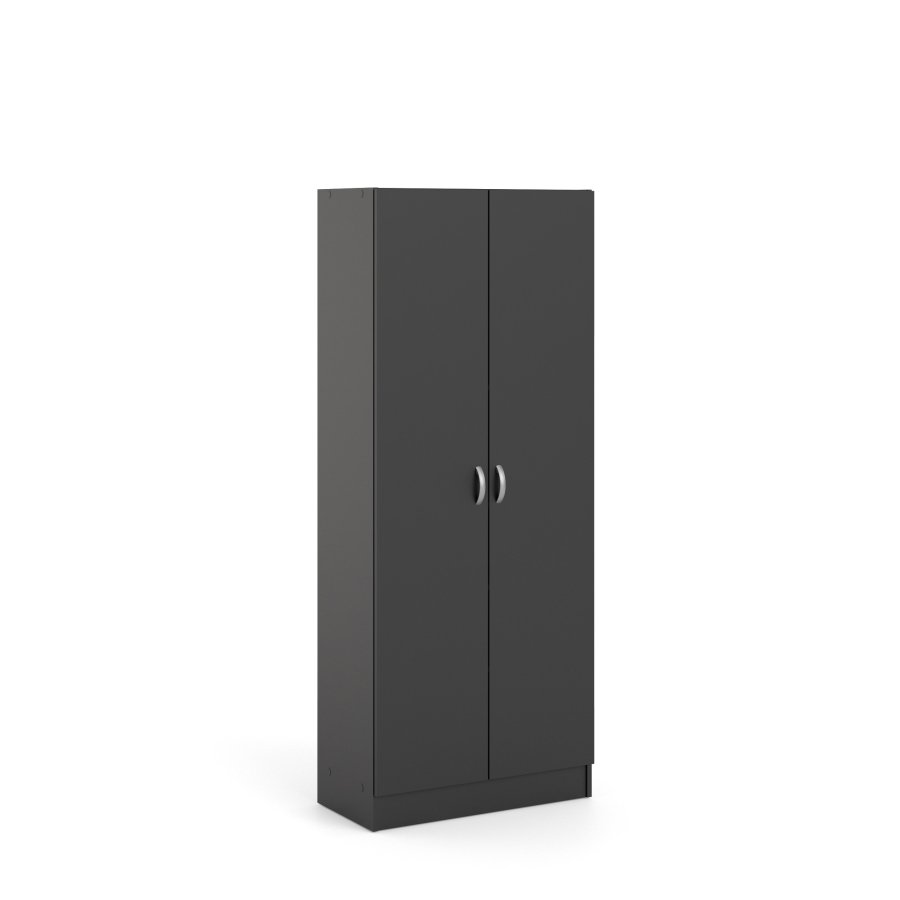 TVILUM Focus Kleiderschrank, mit 2 Türen und 5 Einlegeböden – mattschwarze Folie/Spanplatte