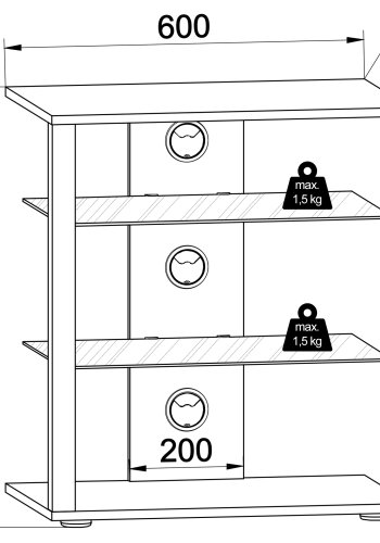 VCM NORDIC Folas Hi-Fi- und TV-Tisch, m. 2 Glasböden und Rollen - schwarzes Holz (60x41)