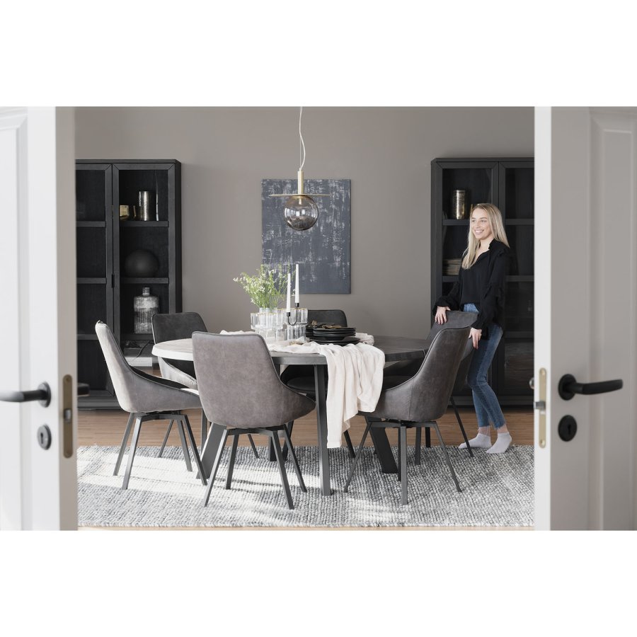 ROWICO Fred rundt spisebord - solid brstet mrkebrun eik og sort metall ( 160)