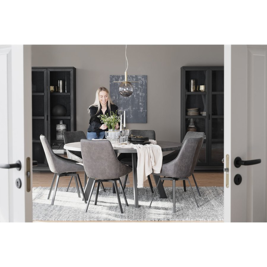 ROWICO Fred rundt spisebord - solid brstet mrkebrun eik og sort metall ( 160)