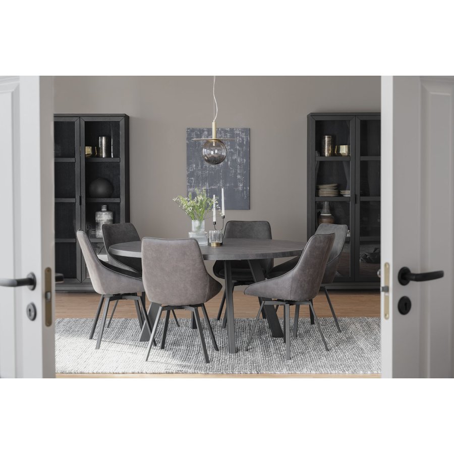 ROWICO Fred rundt spisebord - solid brstet mrkebrun eik og sort metall ( 160)