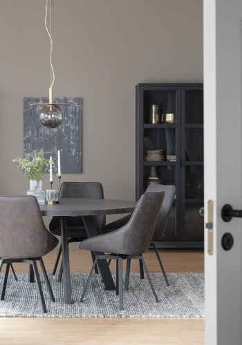 ROWICO Fred rundt spisebord - solid brstet mrkebrun eik og sort metall ( 160)