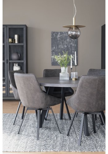 ROWICO Fred rundt spisebord - solid brstet mrkebrun eik og sort metall ( 160)