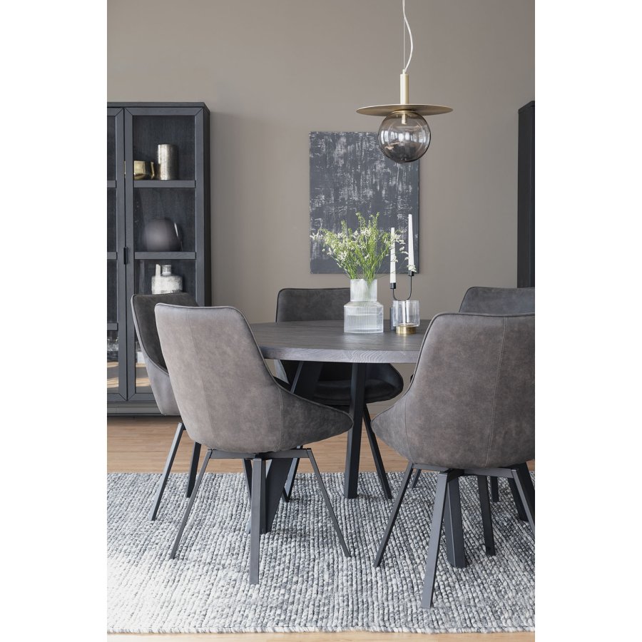 ROWICO Fred rundt spisebord - solid brstet mrkebrun eik og sort metall ( 160)