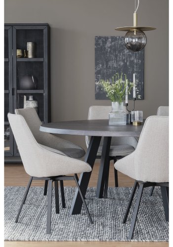 ROWICO Fred rundt spisebord - solid brstet mrkebrun eik og sort metall ( 160)