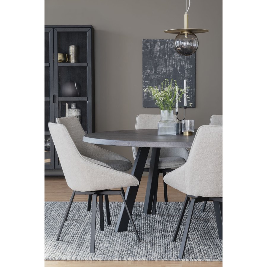 ROWICO Fred rundt spisebord - solid brstet mrkebrun eik og sort metall ( 160)