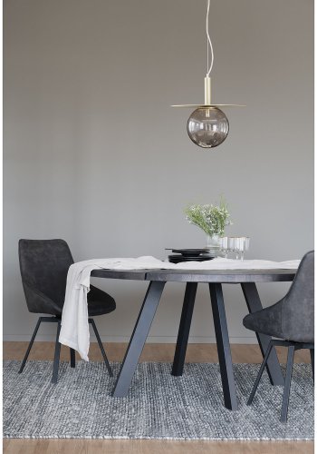 ROWICO Fred rundt spisebord - solid brstet mrkebrun eik og sort metall ( 160)