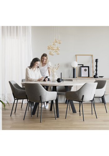 ROWICO Fred runder Esstisch - massive weiß pigmentierte Eiche und schwarzes Metall ( 160)