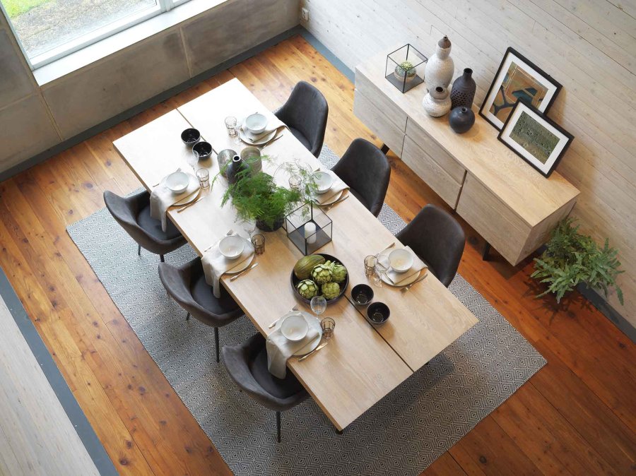 ROWICO Fred Plankentisch - weiß geölte Eiche und schwarzes Metall (240x100) 