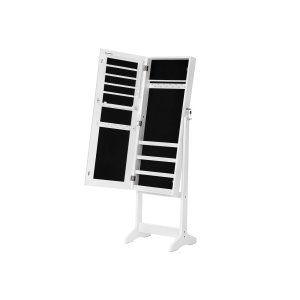 SONGMICS Smykkeskap, Speilskap, St�ende Speil, Helfigursspeil, L�sbar Smykkearrang�r, Gaveid&eacute;, Hvit JJC69WT