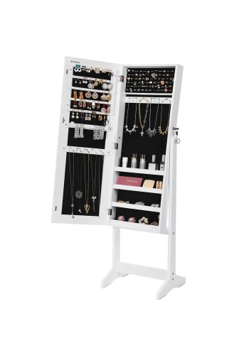 SONGMICS JJC69WT smyckessk�p, med spegel, l�sbart - spegelglas och vit MDF