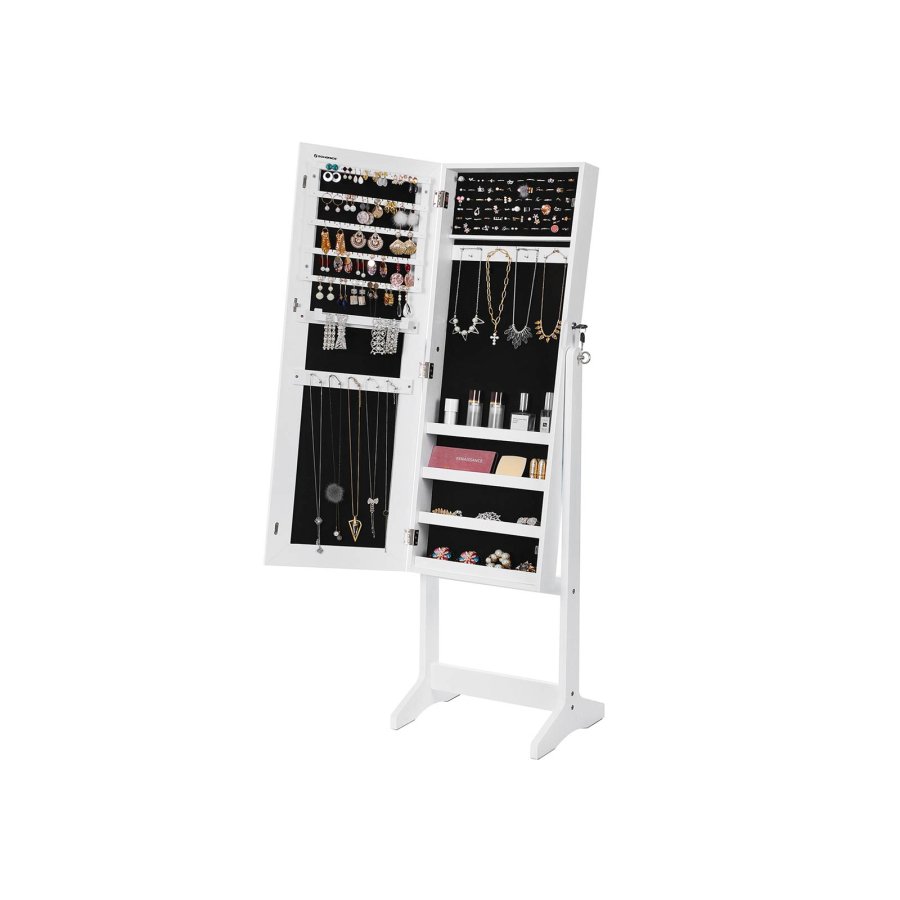 SONGMICS Smykkeskap, Speilskap, St�ende Speil, Helfigursspeil, L�sbar Smykkearrang�r, Gaveid&eacute;, Hvit JJC69WT