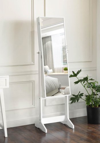 SONGMICS Smykkeskap, Speilskap, St�ende Speil, Helfigursspeil, L�sbar Smykkearrang�r, Gaveid&eacute;, Hvit JJC69WT
