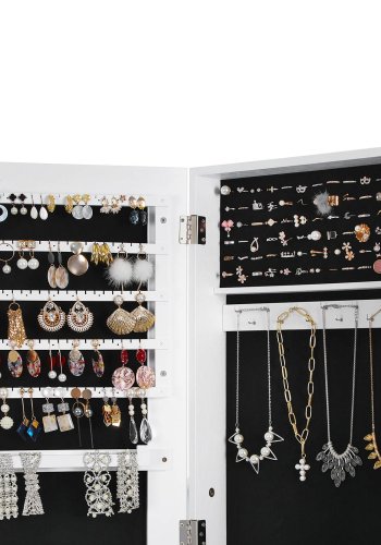 SONGMICS Smykkeskap, Speilskap, St�ende Speil, Helfigursspeil, L�sbar Smykkearrang�r, Gaveid&eacute;, Hvit JJC69WT