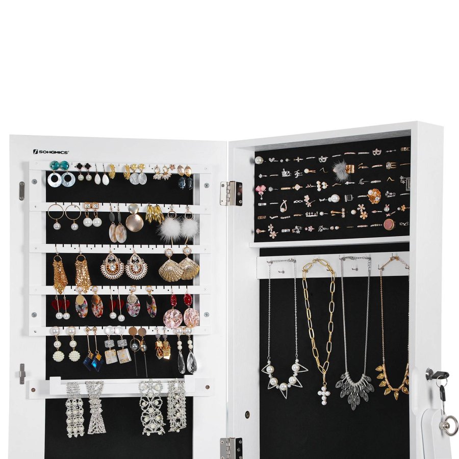 SONGMICS Smykkeskap, Speilskap, St�ende Speil, Helfigursspeil, L�sbar Smykkearrang�r, Gaveid&eacute;, Hvit JJC69WT